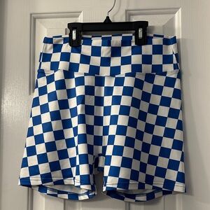 Blue and White Checkered Women's Shorts